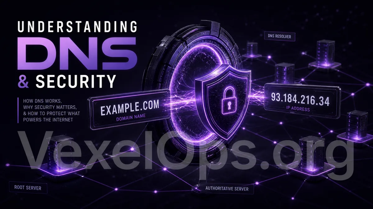 DNS 與網站安全封面圖，呈現網址列、DNS 節點、網站伺服器與網路連線路徑。