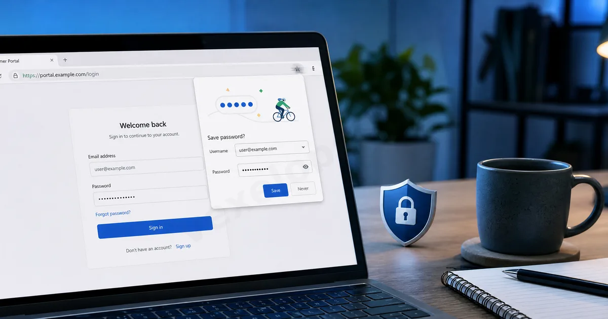 Imagen de cobertura sobre la protección de privacidad del autocompletado del navegador, mostrando formularios del navegador, datos guardados, un candado y un escudo de privacidad.