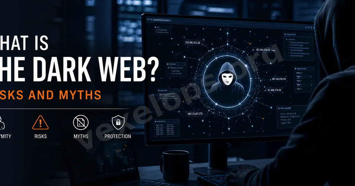 Cover image representing the dark web and data breach risks, illustrating the three layers of the regular internet, deep web, and dark web, alongside email, passwords, and