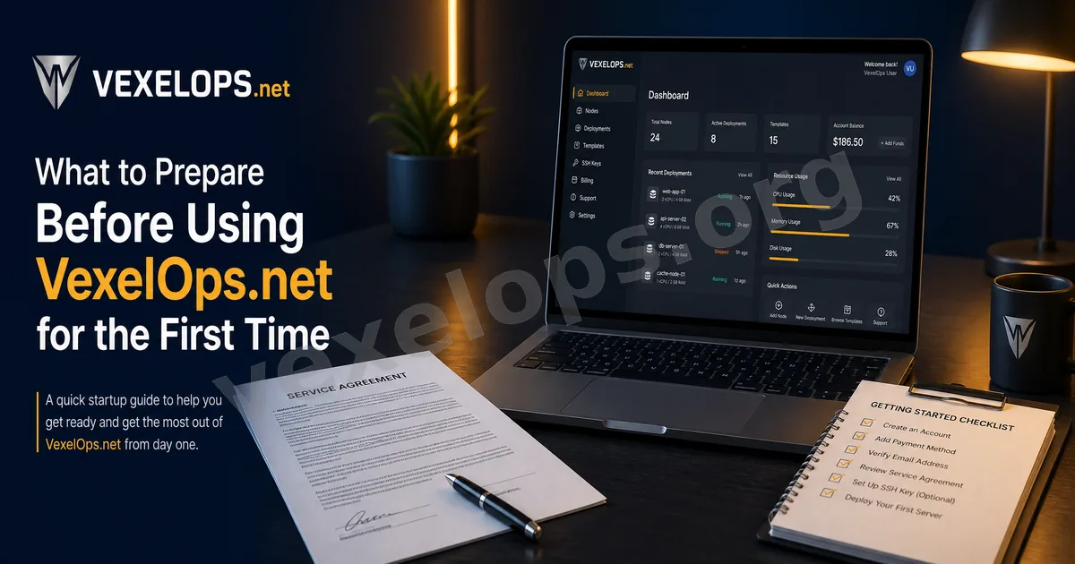 VexelOps.net 自主委託平台使用指南封面圖，呈現平台介面、資料整理卡片、鎖頭盾牌與流程箭頭。