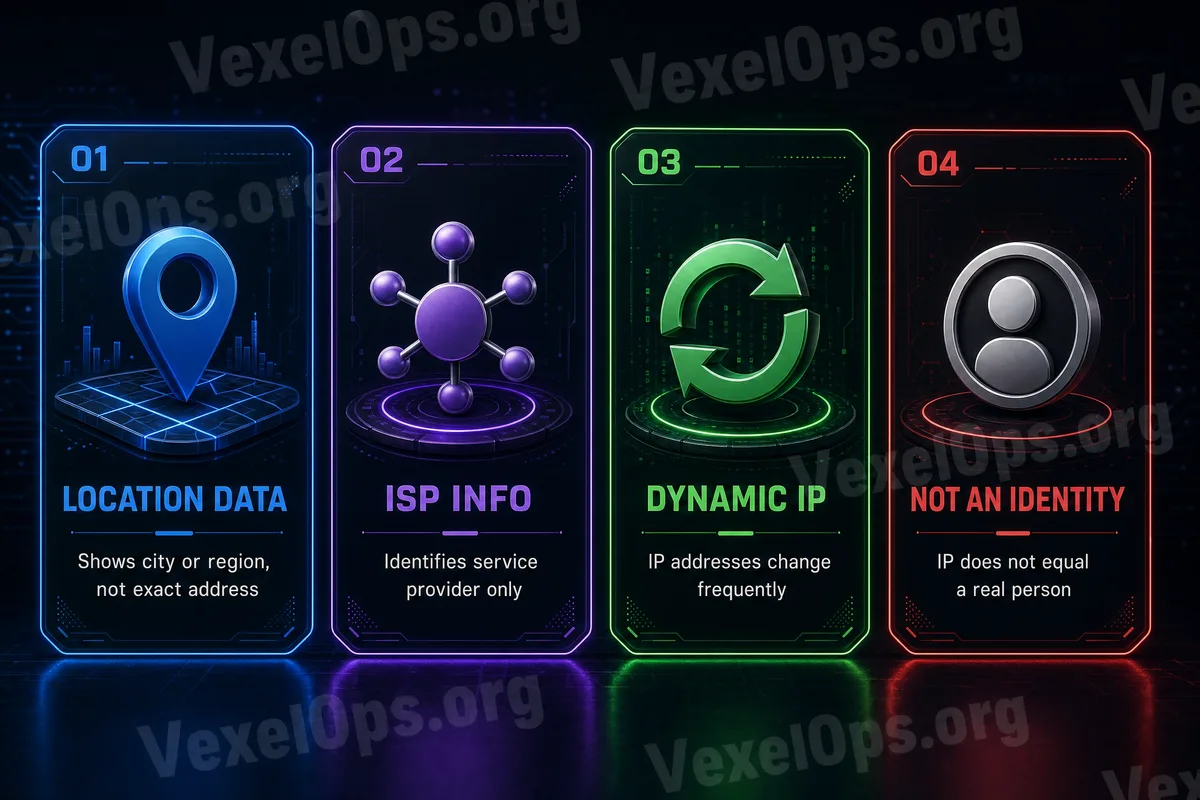 IP 位址流程圖，展示使用者裝置、家用網路、行動網路、公共 Wi-Fi、VPN Proxy 與網站伺服器之間的連線關係。