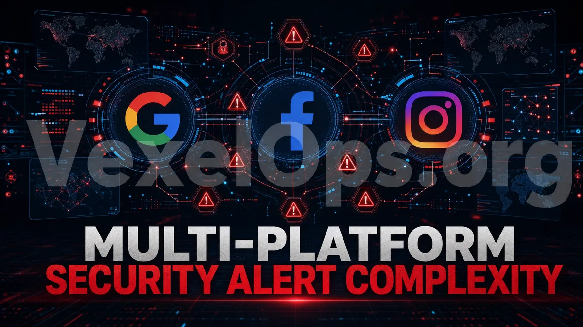 Google, Facebook, Instagram 다중 플랫폼 보안 경고 및 계정 관련 위험 개요.