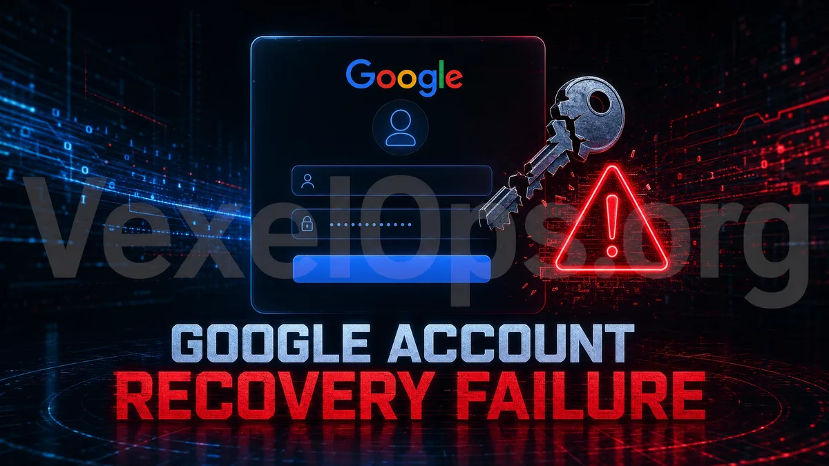 Google帳號恢復失敗流程示意圖，顯示密碼與恢復入口之間的驗證鏈條與風險。