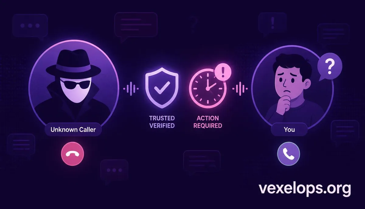 Illustration of a disguised customer service call luring victims in a social engineering attack scenario