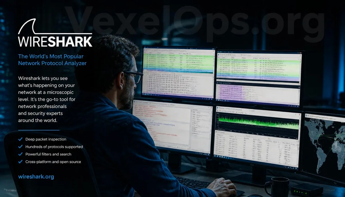 Un professionnel de la sécurité informatique utilisant Wireshark pour analyser les paquets et le trafic réseau.