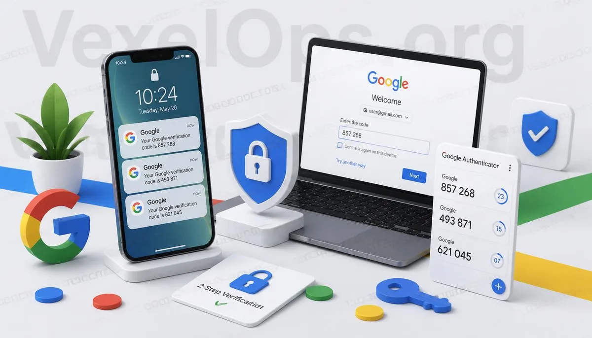Google 인증 알림, Google Authenticator와 2단계 인증 절차 개념도.