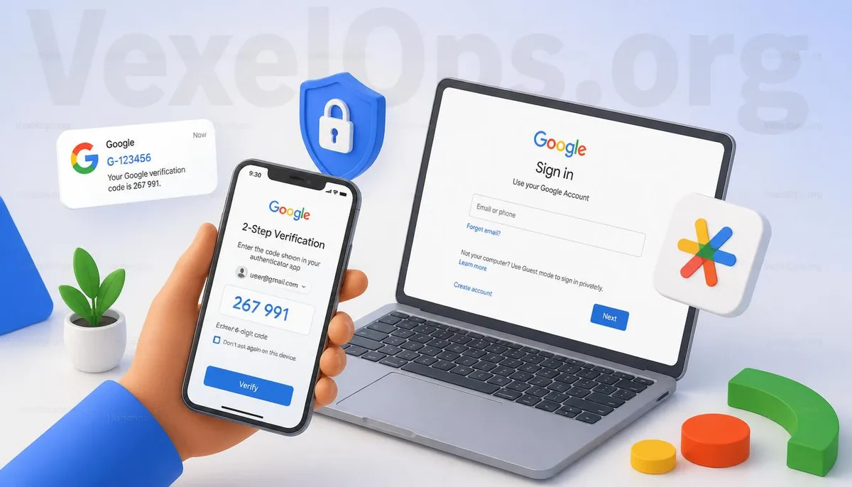 Google 2단계 인증 및 인증 코드 로그인 보안 개념도.