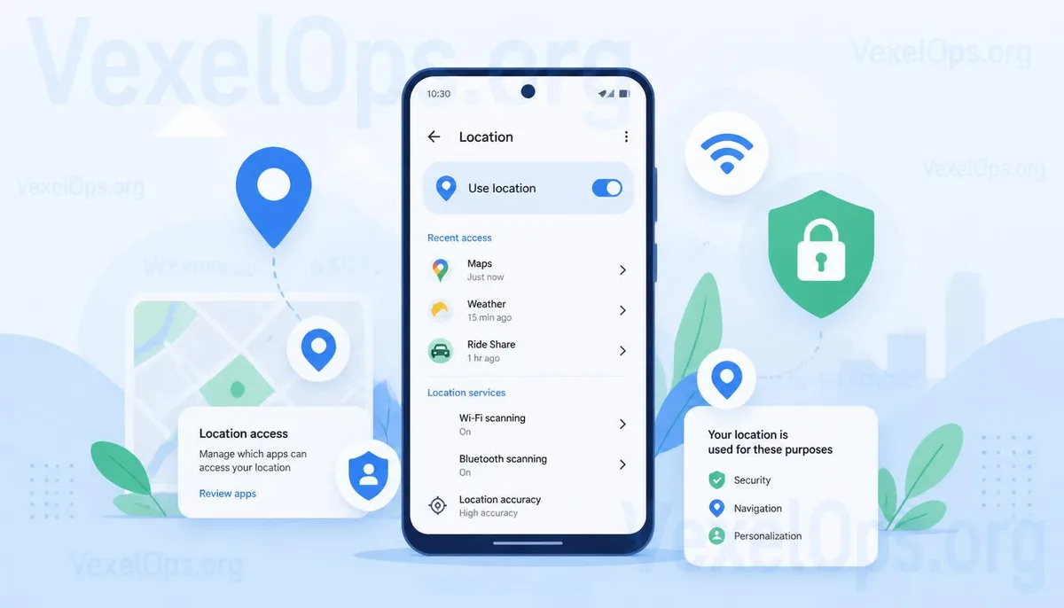 Illustration sur la fonctionnalité de localisation du téléphone et la gestion de la vie privée numérique.