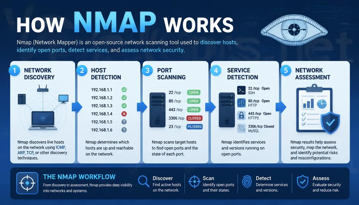 Processus et principales fonctionnalités du scan de réseau Nmap.