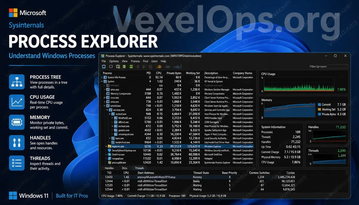 Cover image for Process Explorer system analysis tool introduction.
