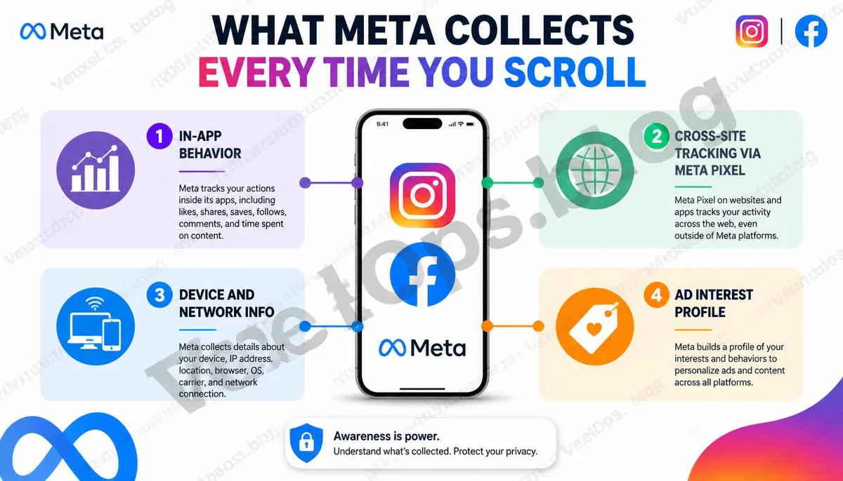 Meta 透過 Instagram 和 Facebook 蒐集四類使用者資料說明資訊圖。