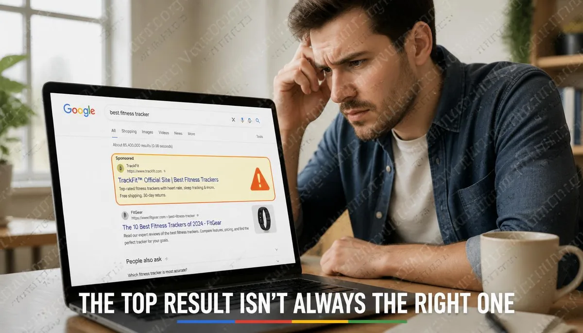 Identifying fake Google ads and phishing results in search scenarios.
