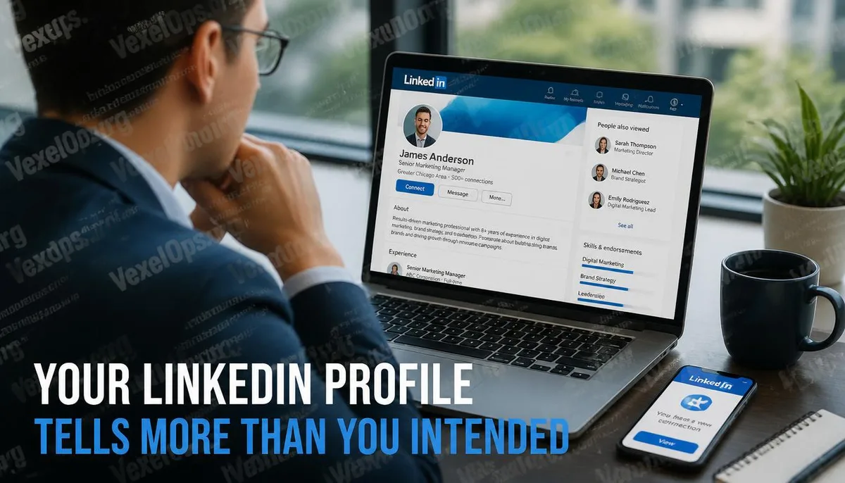 Cover image illustrating LinkedIn account security and personal data exposure settings in a workplace context.