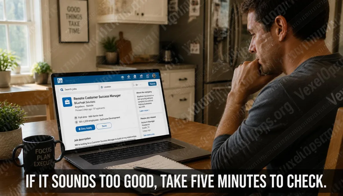 A cautious assessment of job opportunities to avoid falling for fake job scams.