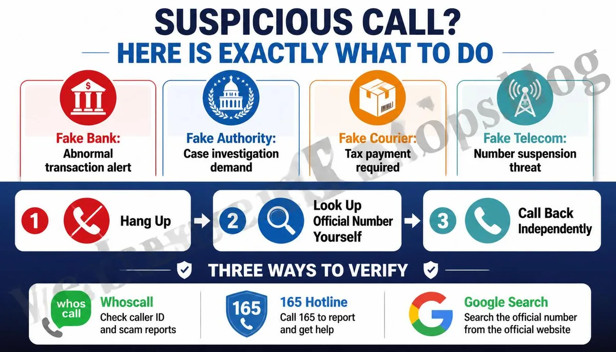 Diagrama informativo que describe cuatro tipos de llamadas fraudulentas y tres pasos de respuesta.