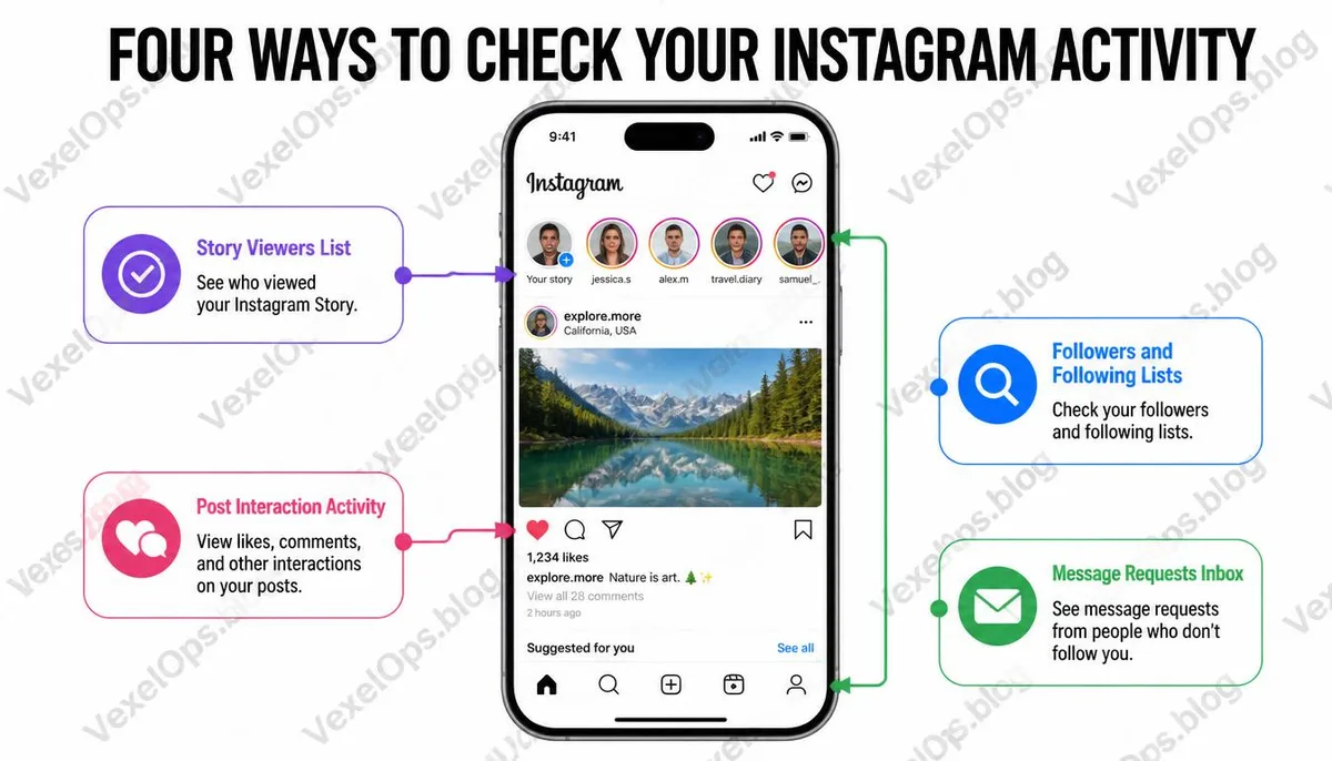 Quatre positions fonctionnelles pour vérifier les signes d'attention anormale sur Instagram.