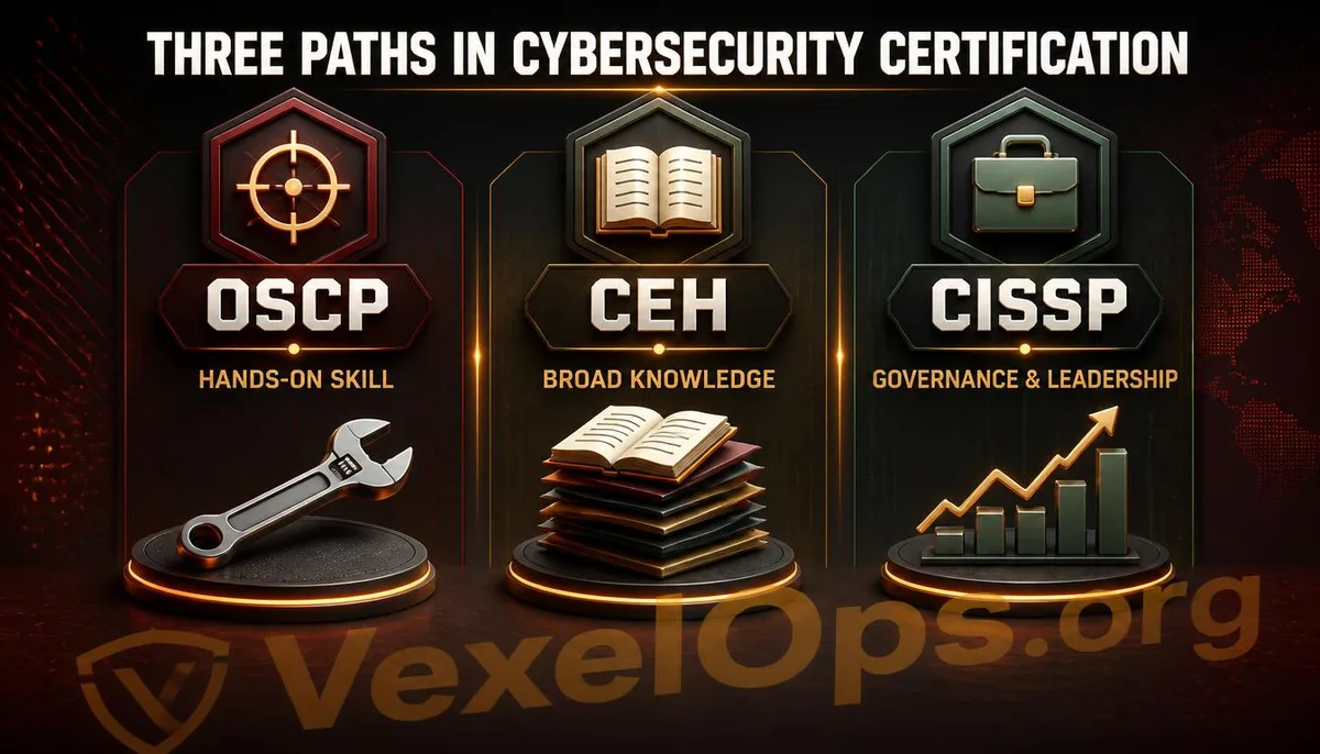 OSCP、CEH、CISSP三張證照定位差異比較圖。