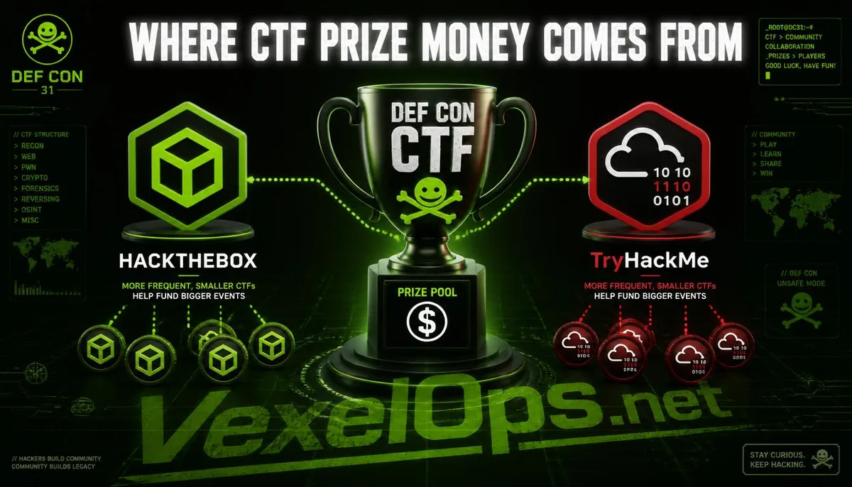 Diagrama ilustrativo de los premios en competiciones DEF CON CTF, HackTheBox y TryHackMe.