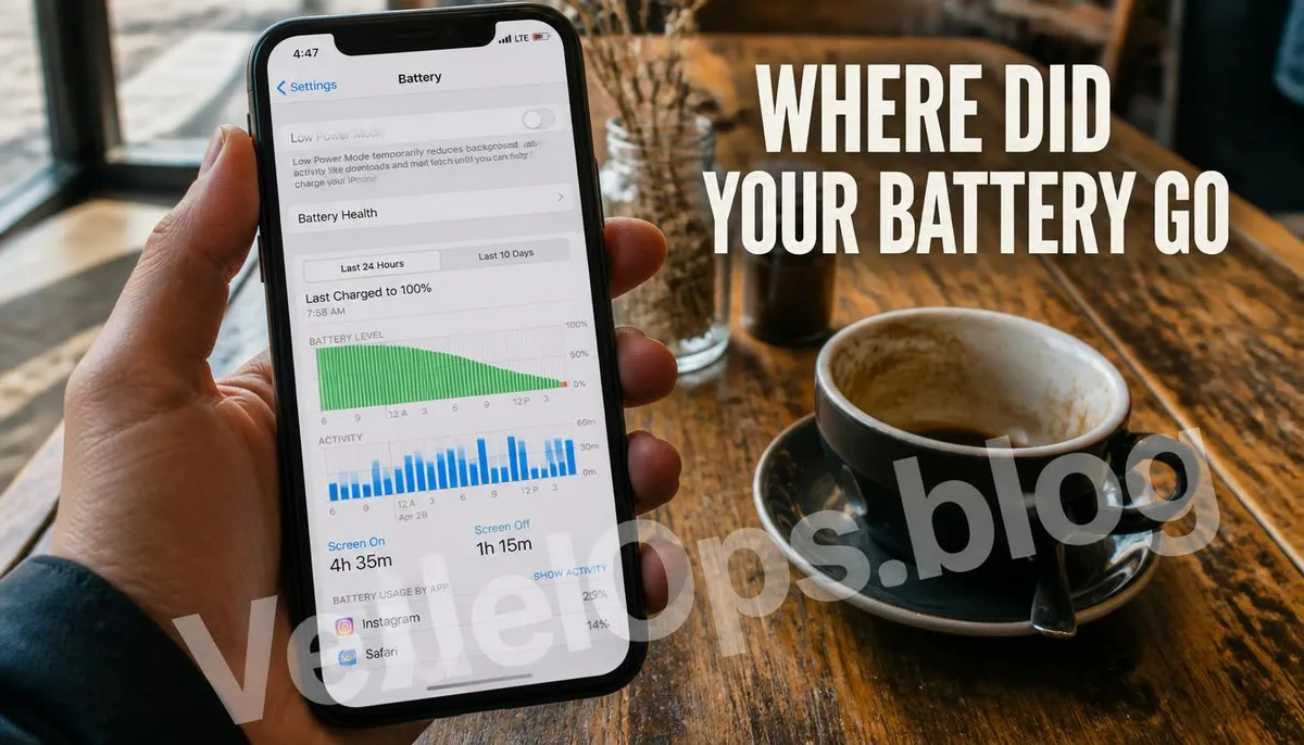 A real-life scenario showing a smartphone indicating low battery and the battery usage analysis screen.