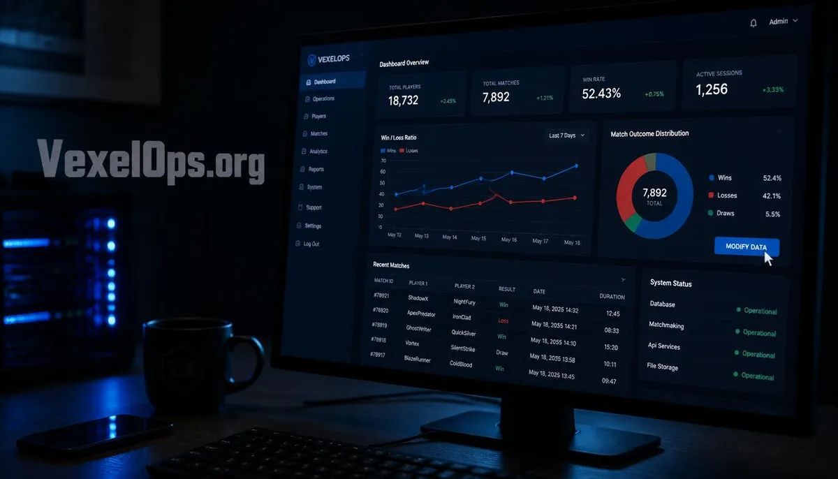 Computer screen displaying a gambling backend management interface, with the mouse hovering over a data modification button, showcasing the technical truths revealed by VexelOps.