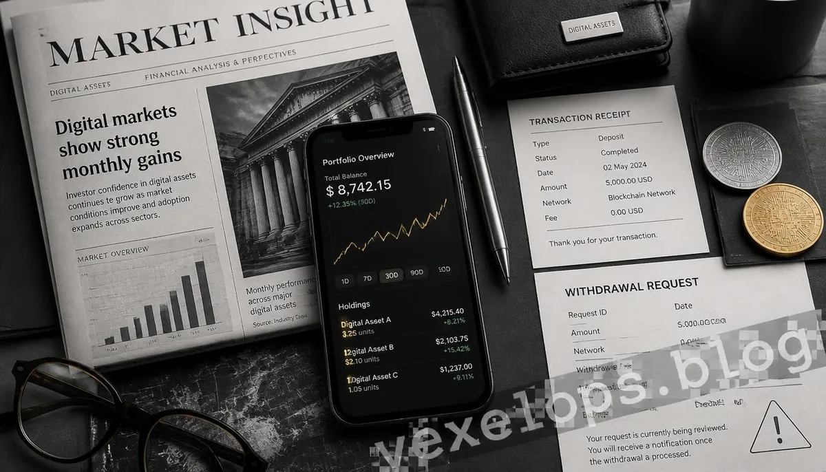 暗号通貨詐欺の被害者がウェブサイト、取引、出金記録を整理する調査コンセプト