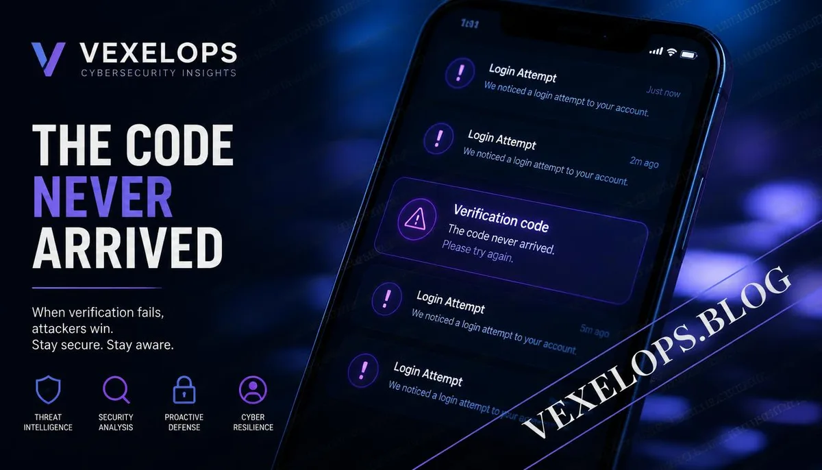A phone displaying continuous login notifications and security alerts for not receiving verification codes on a dark background, illustrating account protection risks.