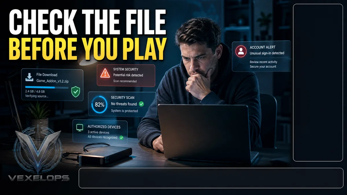 Player checks game tool files and system security warnings.