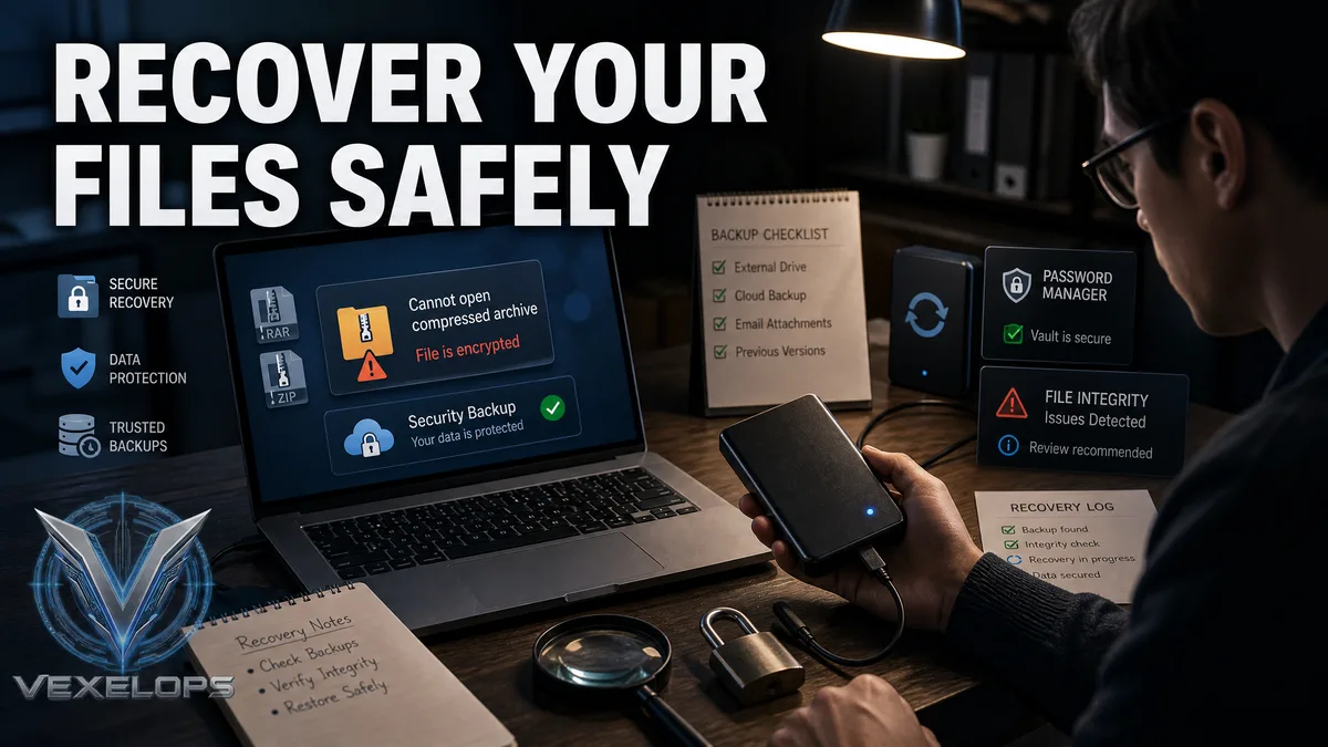 Users checking encrypted compressed files, backups, and suspicious unlocking tools.