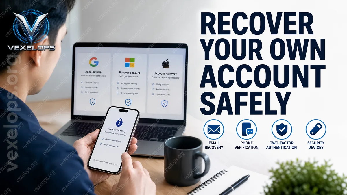 User checking account recovery notifications and two-factor authentication.