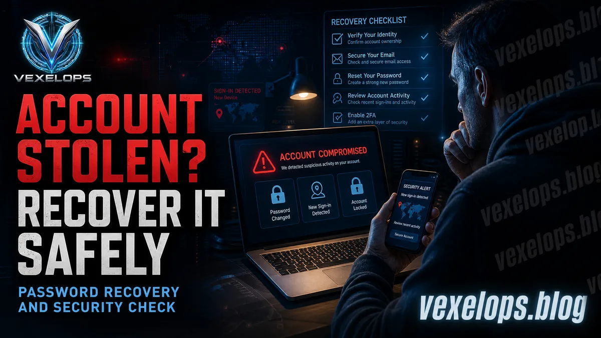 User checking password recovery and security alerts after account hack.