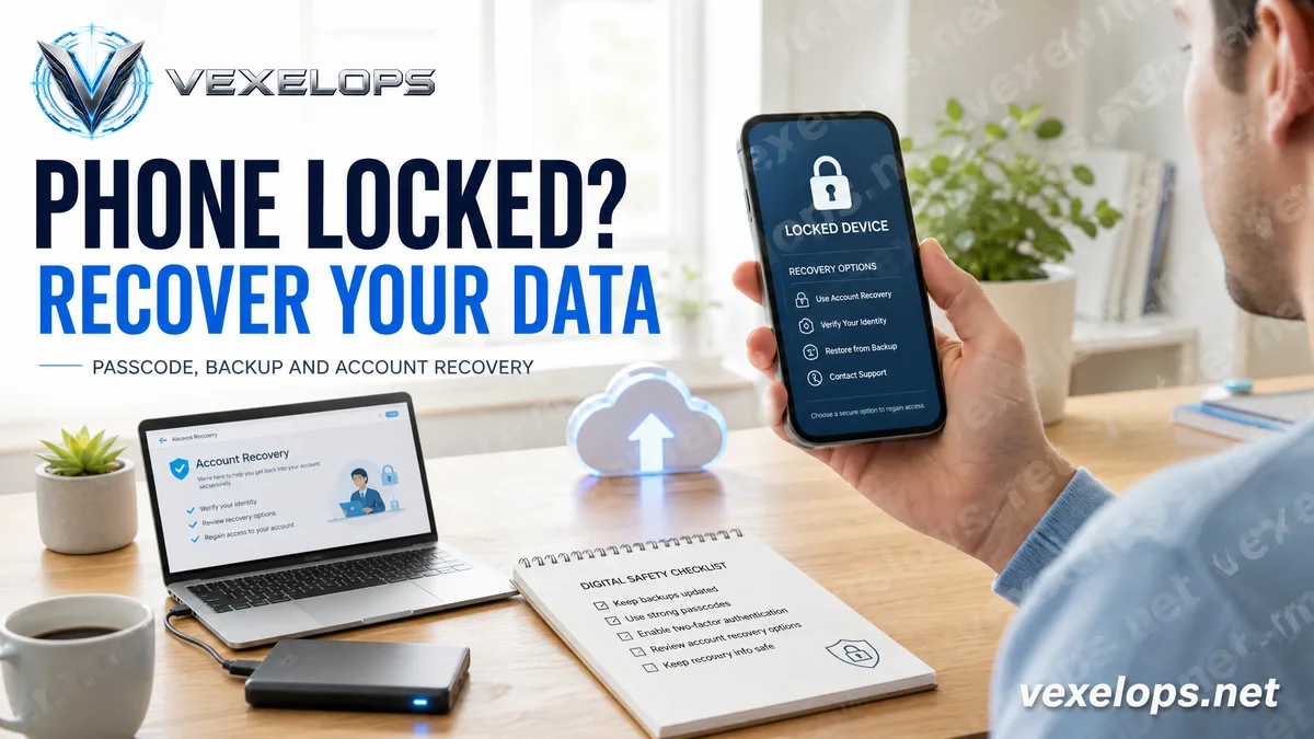 Checking account recovery and cloud backup after phone lock.