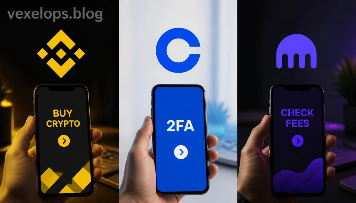 Identifying Binance, Coinbase, Kraken purchase interfaces and security settings